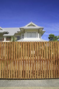 A wooden residential gate.